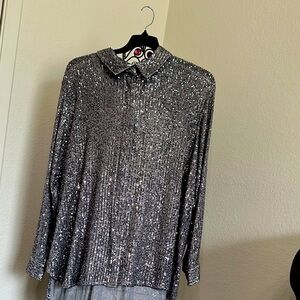Calvin Klein Silver Sequin Relaxed Blouse